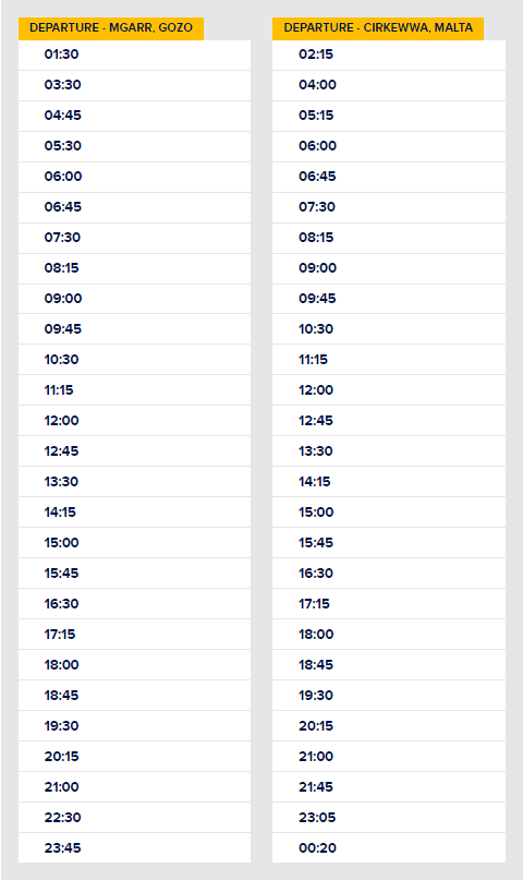 Gozo Channel Schedule